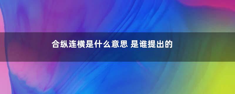 合纵连横是什么意思 是谁提出的